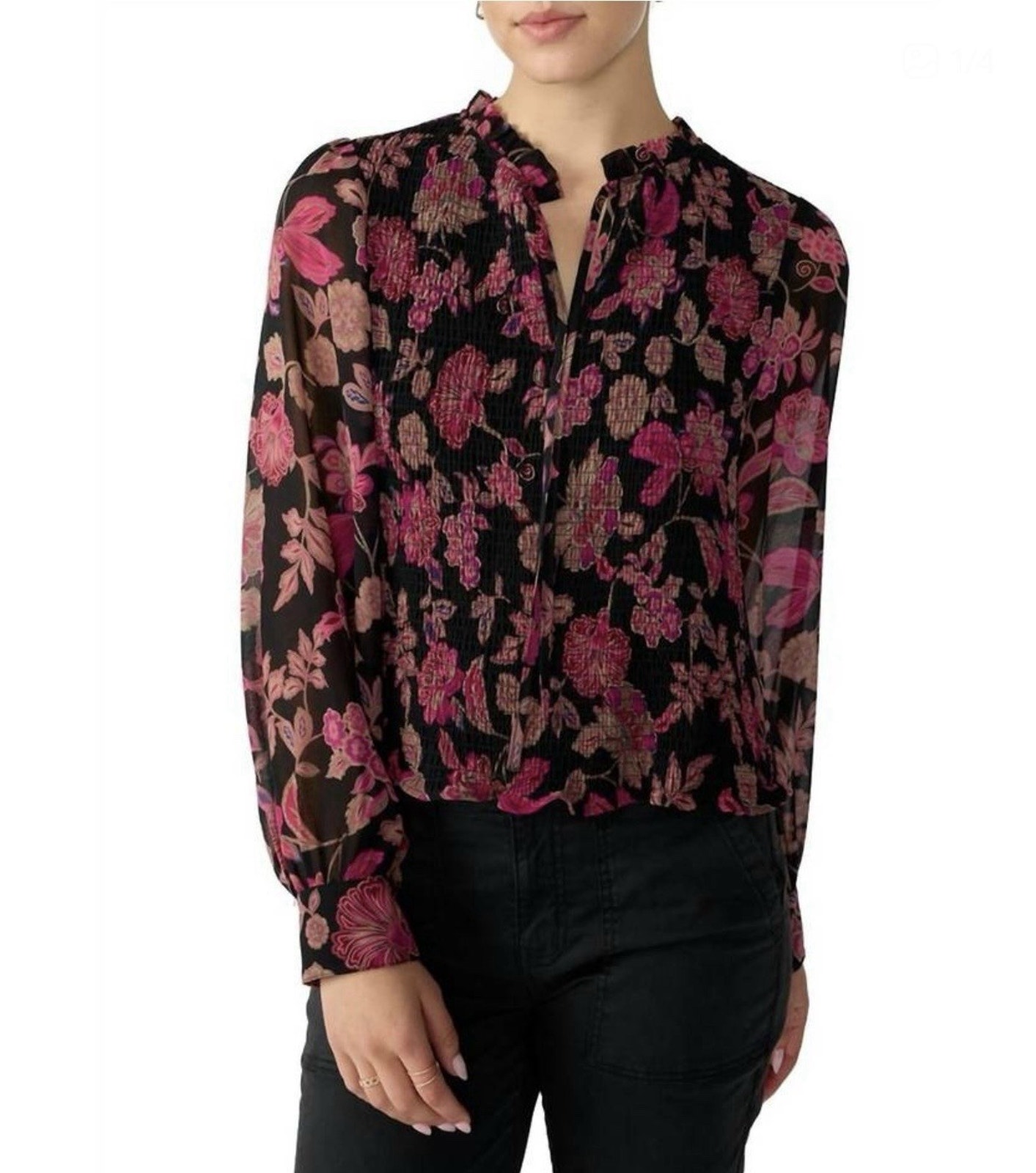 Sanctuary Black Pink Long Sleeve Think Of You Floral Top Xs Nwt